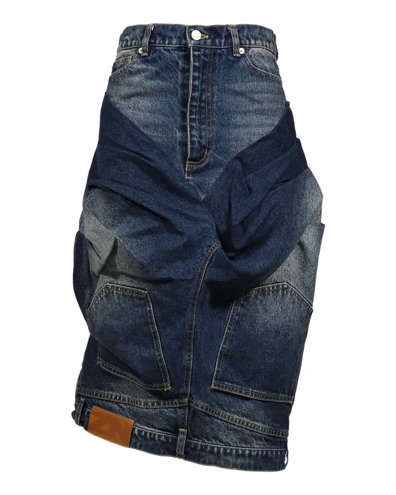 Natasha Zinko Doppellagiger Jeans-Midirock im Layering-Look - Blau Blau