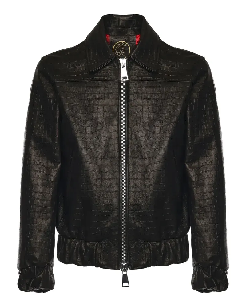 Giuliano Galiano crocodile-effect two-way zip jacket - Schwarz Schwarz