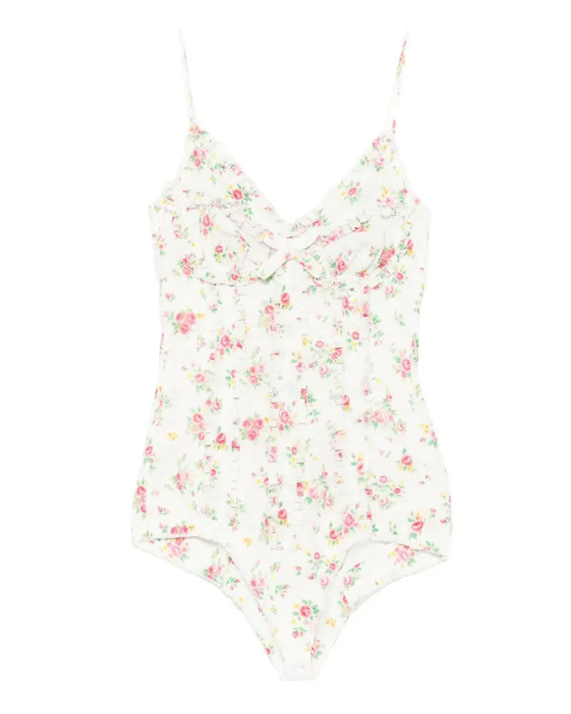 SHUSHU/TONG floral-print ruffled bodysuit - Weiß Weiß