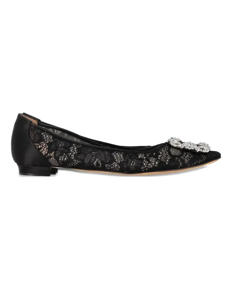 Manolo Blahnik crystal-embellished lace ballerina shoes - Schwarz Schwarz