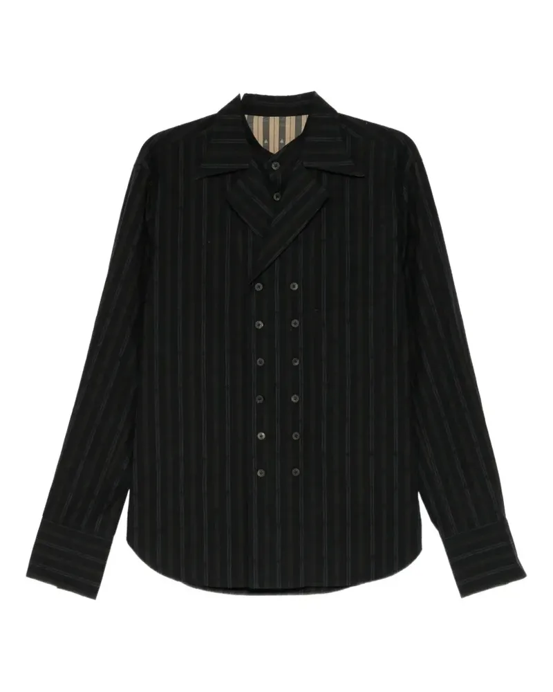Ziggy Chen Doppelreihiges Hemd mit Nadelstreifen-Print - Schwarz Schwarz