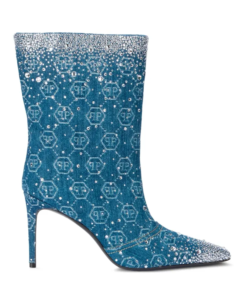 Philipp Plein monogram rhinestone denim boots - Blau Blau