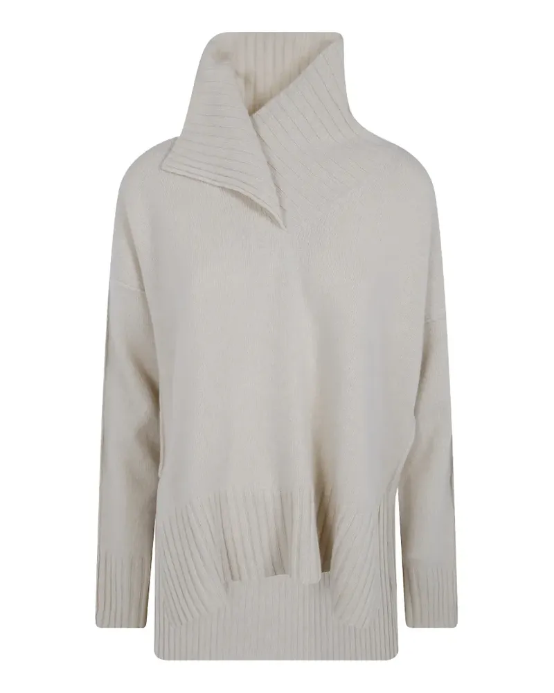Pier Antonio Gaspari Pullover mit Stehkragen und Leder-Patch - Weiß Weiß