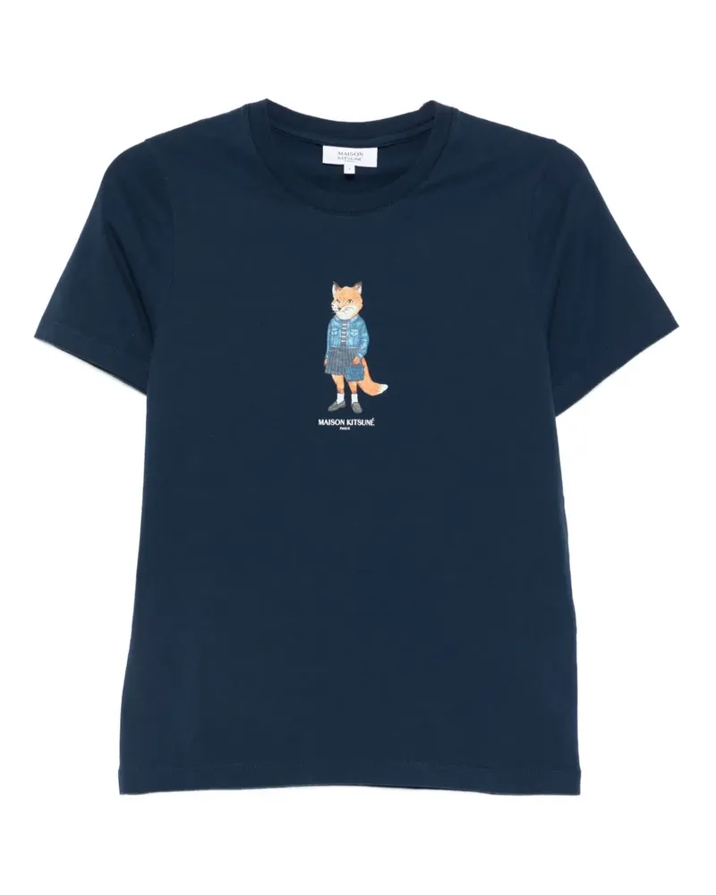 Kitsuné T-Shirt mit Fuchs-Print - Blau Blau