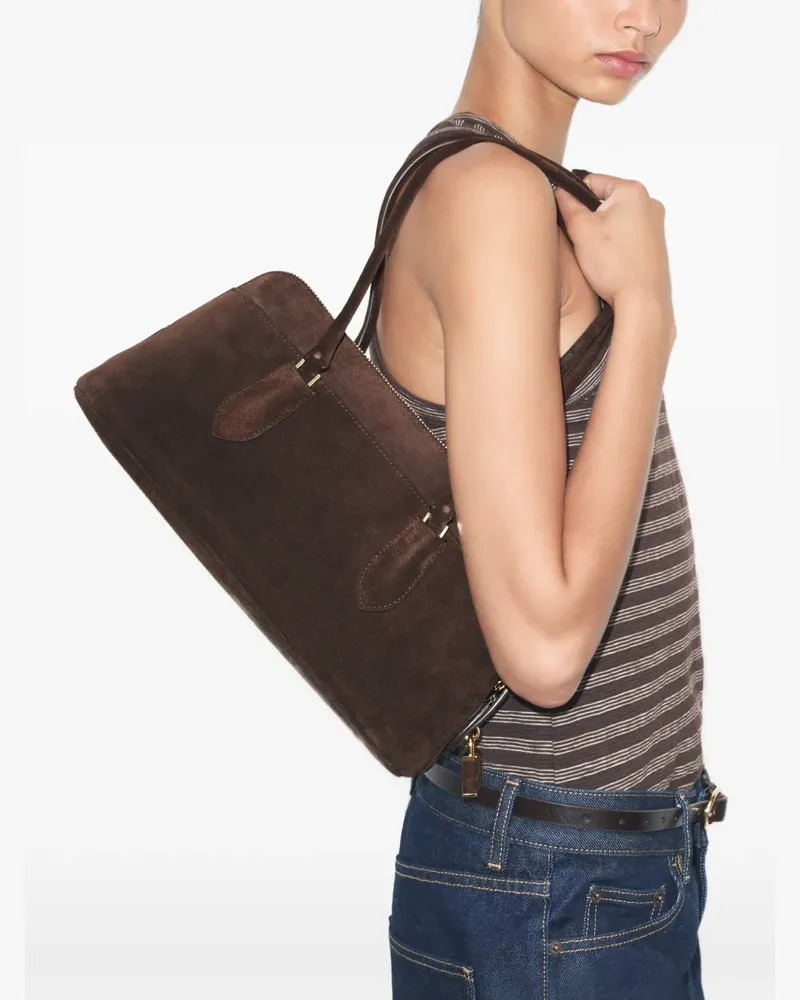 Tory Burch Lock suede East-West satchel - Braun Braun