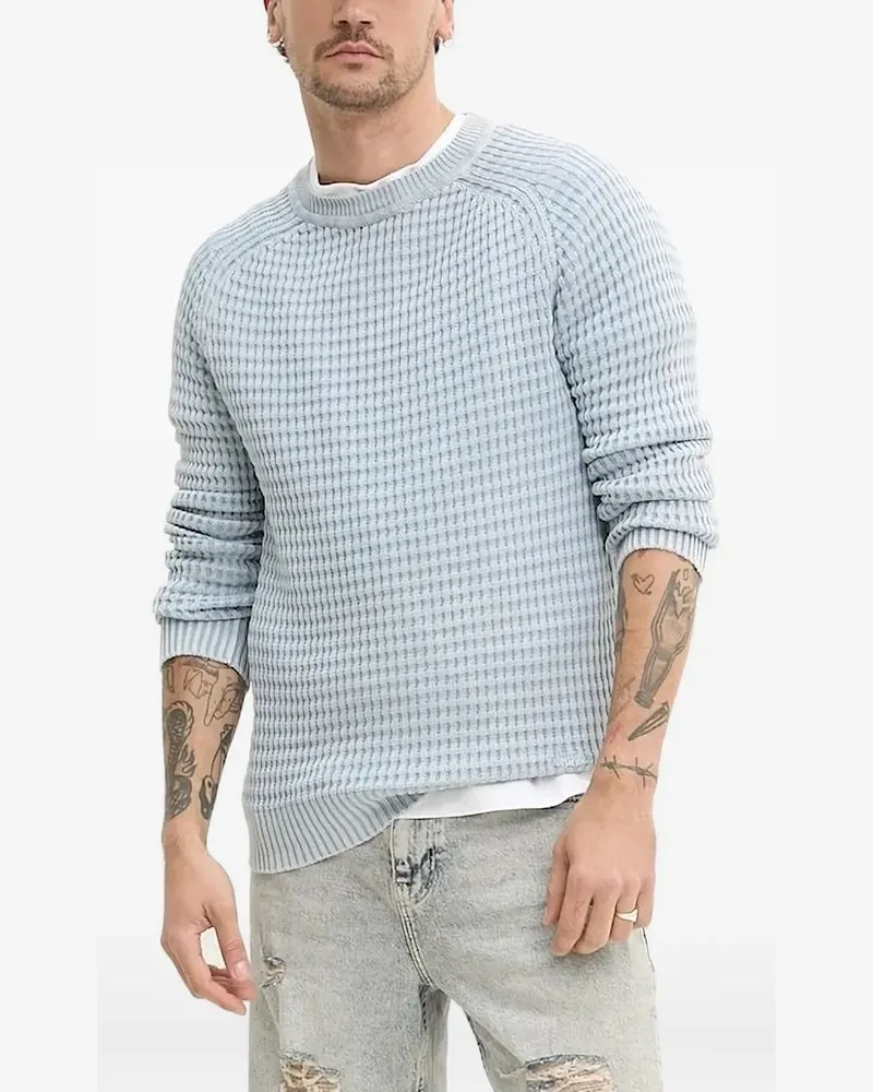 HUGO BOSS Pullover mit Waffelstrick-Muster - Blau Blau