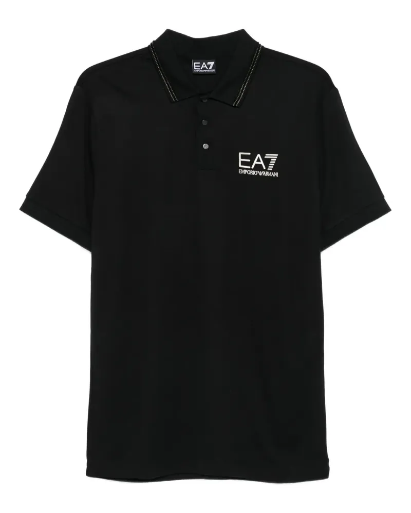 EA7 Poloshirt mit Logo-Print - Schwarz Schwarz