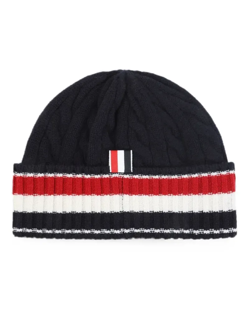Thom Browne cable-knit stripe beanie hat - Blau Blau