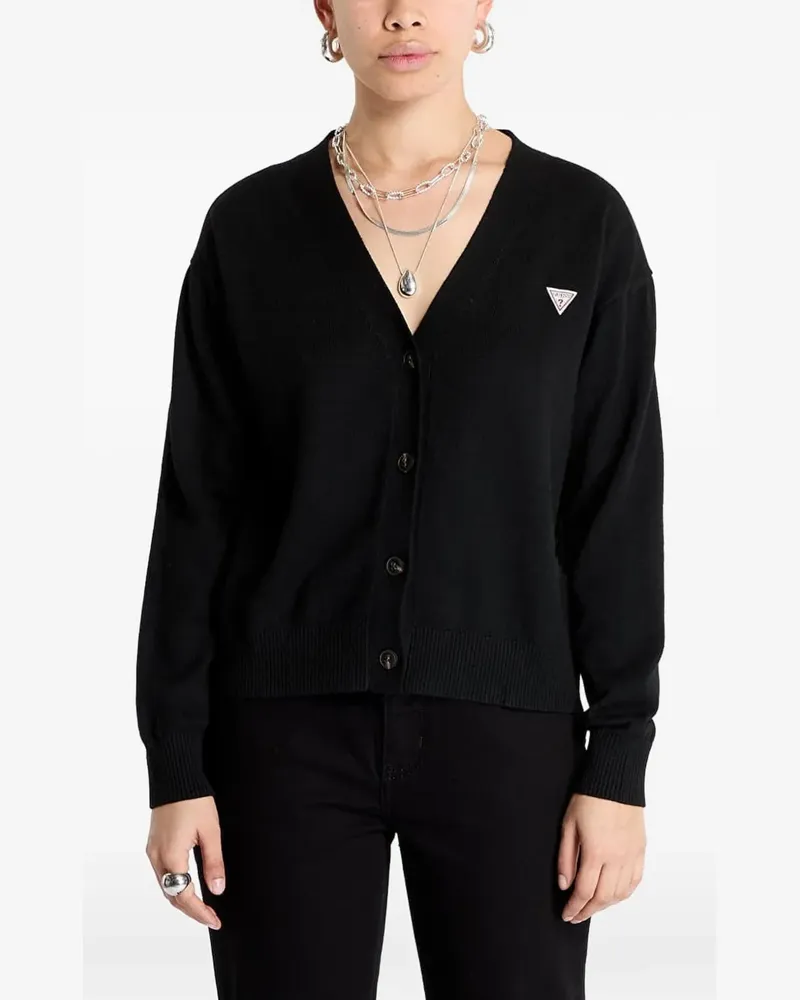 Guess logo-patch V-neck cardigan - Schwarz Schwarz