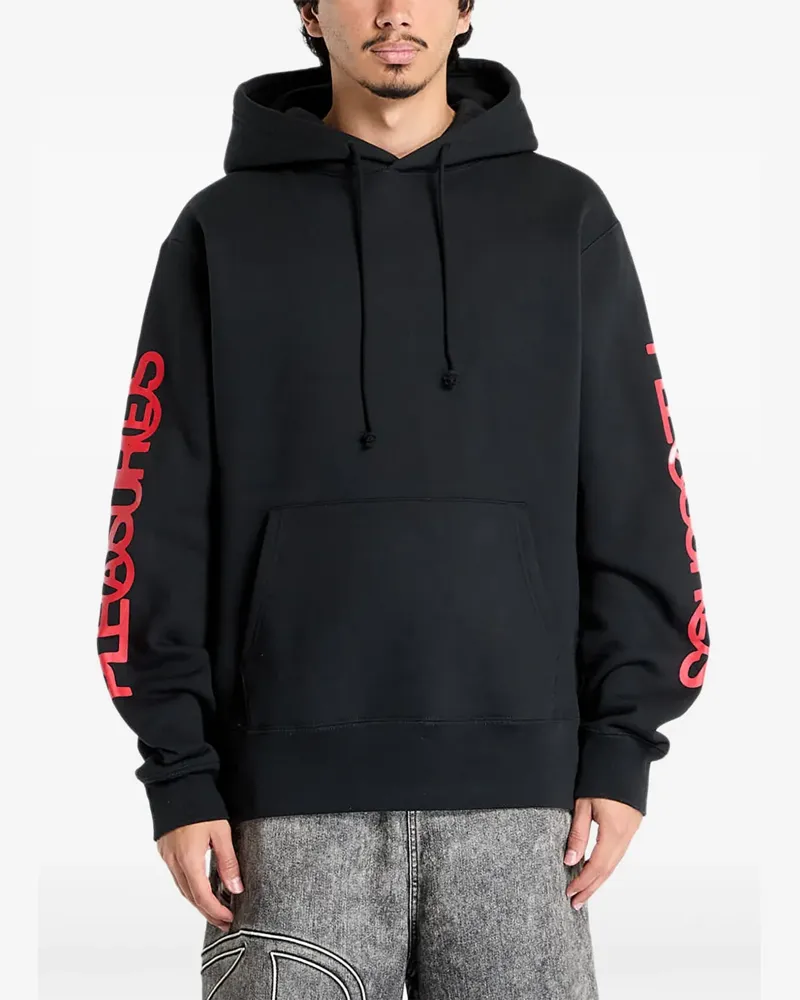 PLEASURES Fanzine Hoodie mit Ärmel-Logo - Schwarz Schwarz