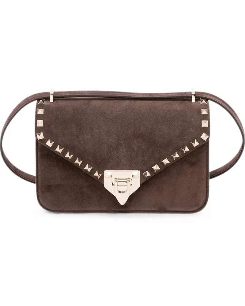 Valentino Garavani small Rockstud suede shoulder bag - Braun Braun