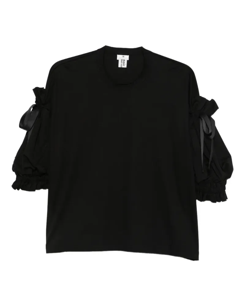 Noir Kei Ninomiya bow-embellished ruffled-sleeve T-shirt - Schwarz Schwarz