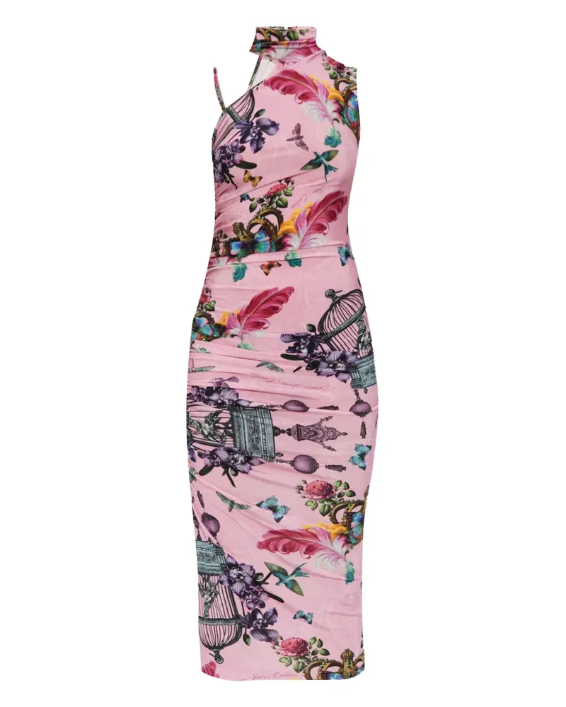 Versace Jeans Stehkragen-Midikleid mit Vogelkäfig-Print - Rosa Rosa