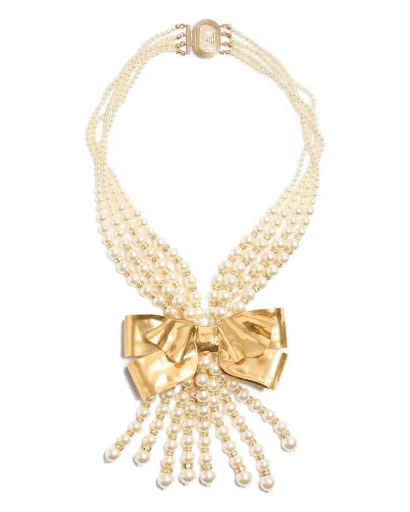 Valentino Garavani bow-pendant pearl necklace - Gold Gold