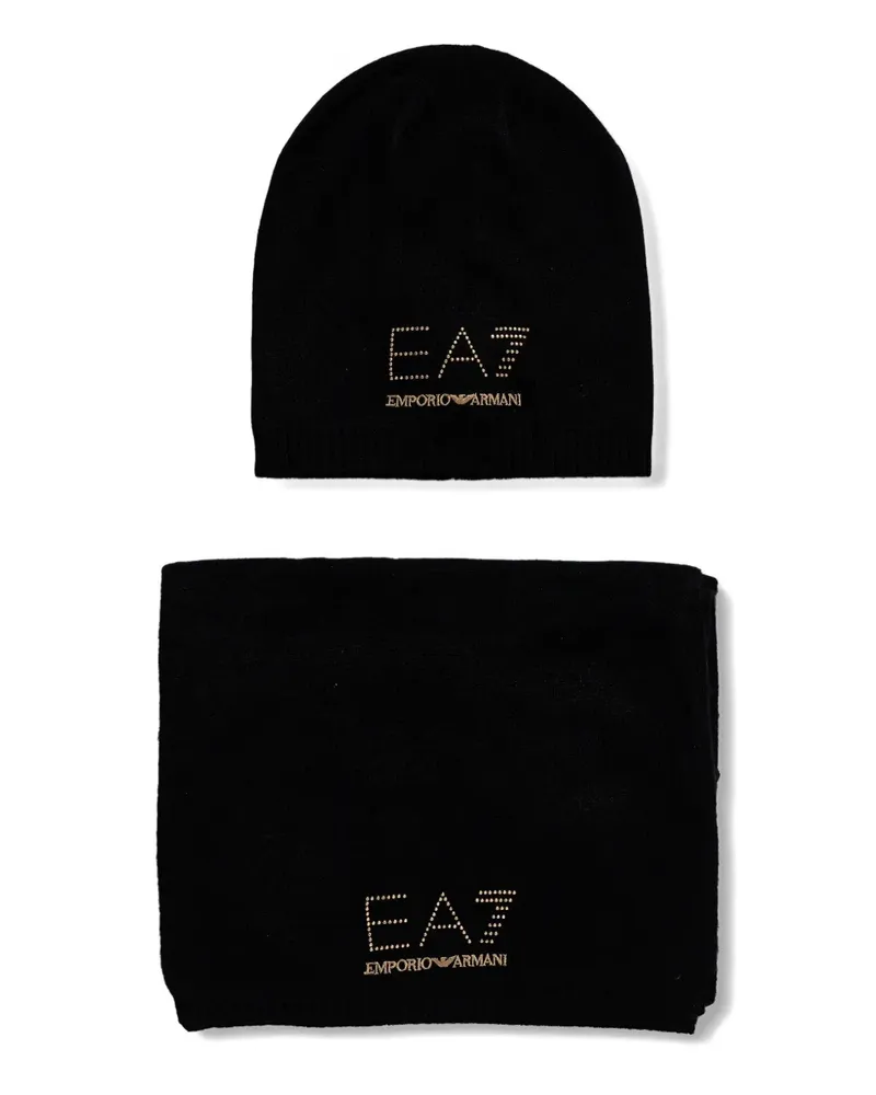EA7 logo-detail scarf and beanie hat set - Schwarz Schwarz