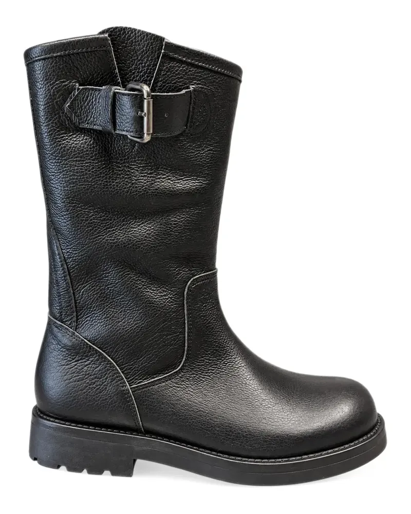 PAURA buckled pebbled leather boots - Schwarz Schwarz
