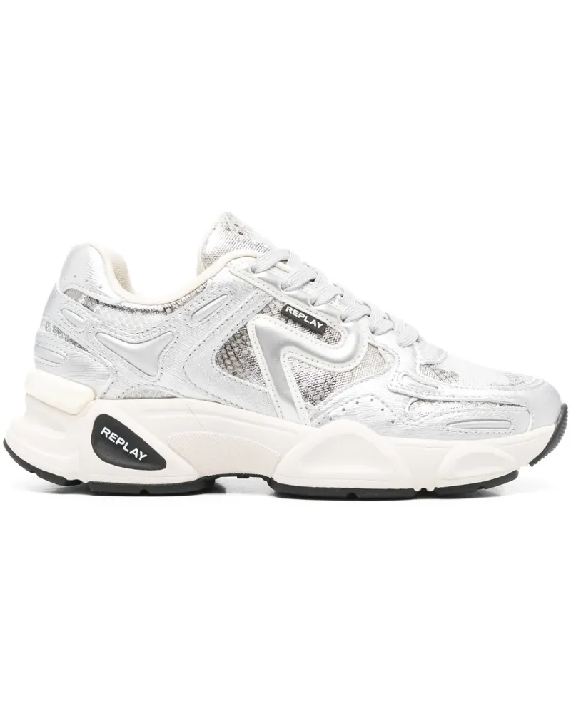 Replay Leather Panelled Trainers - Silber Silber