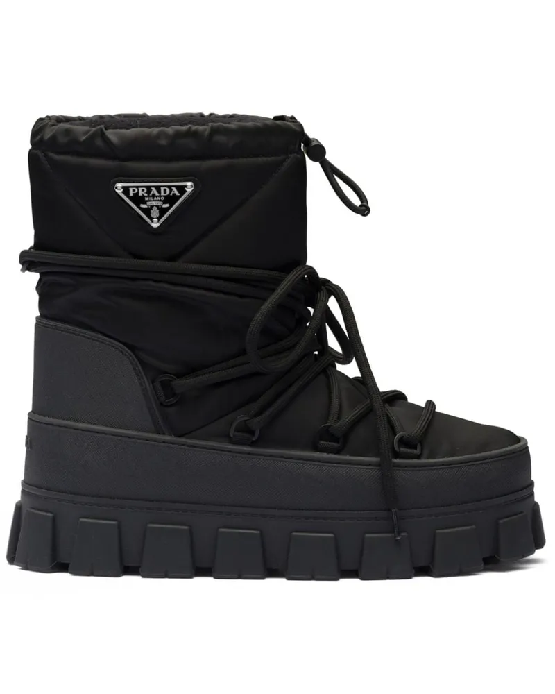 Prada Schneestiefel mit Logo-Schild - Schwarz Schwarz