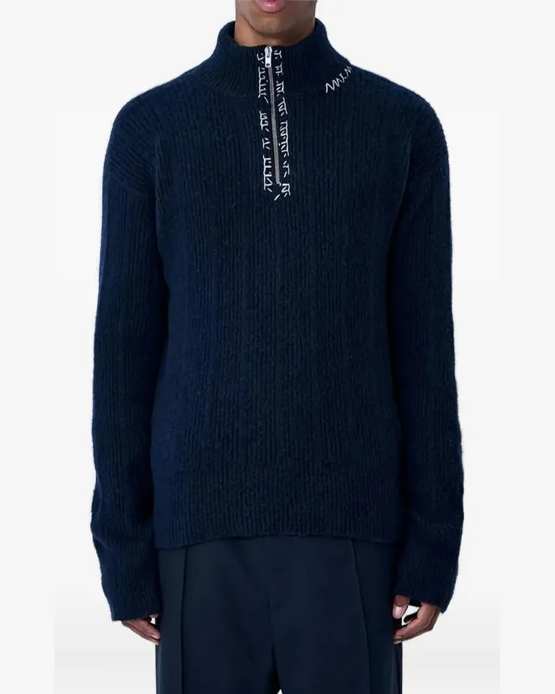 Marni Gerippter Pullover mit Logo - Blau Blau