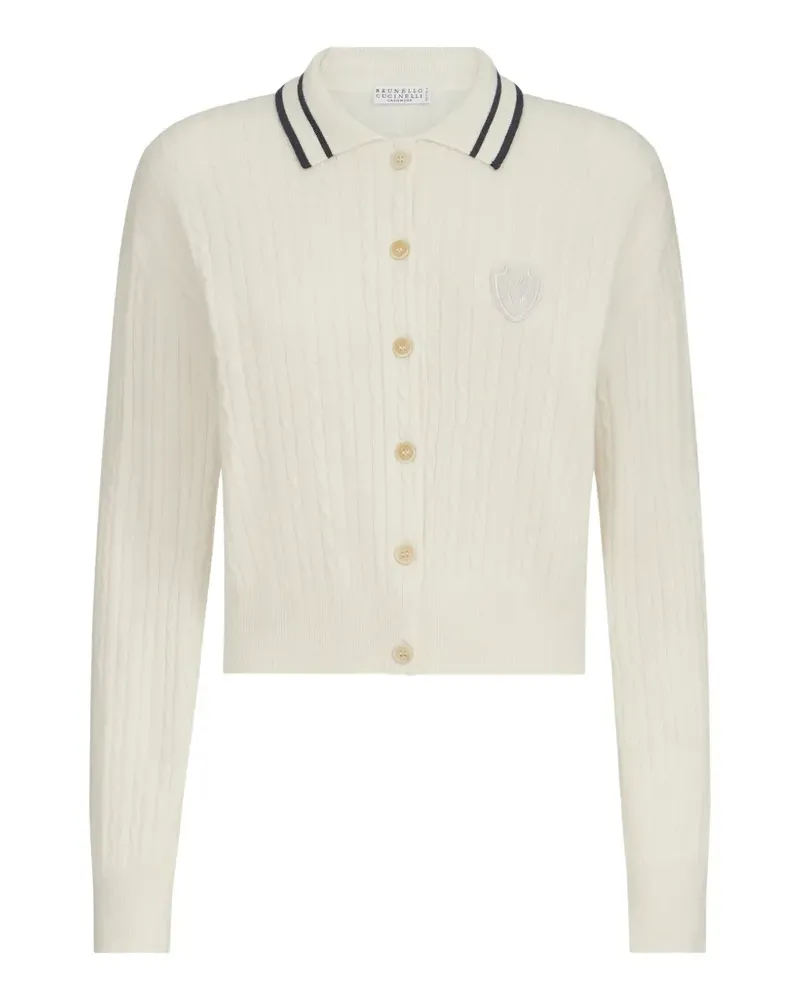 Brunello Cucinelli cashmere cable-knit polo shirt with logo - Nude Nude