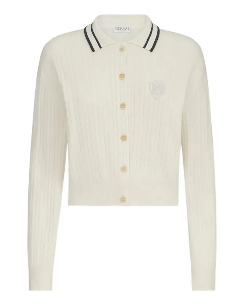 Brunello Cucinelli Poloshirt mit Zopfmuster und Logo - Nude Nude