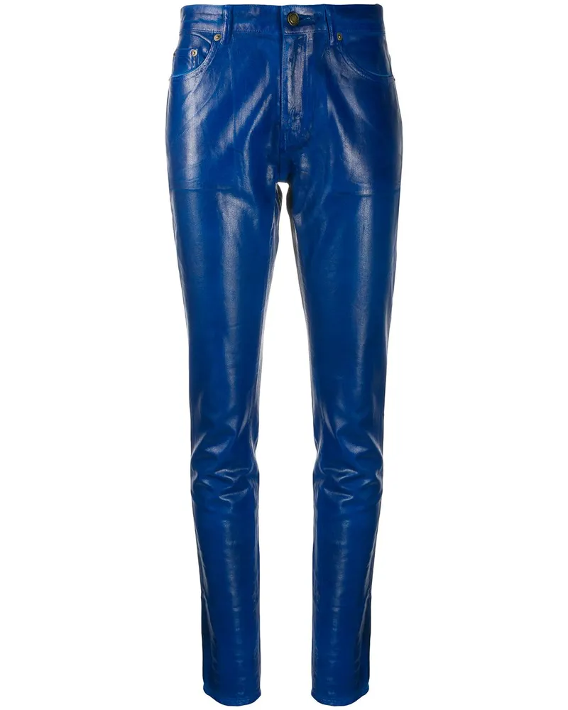 Saint Laurent Skinny-Hose in Lacklederoptik - Blau Blau