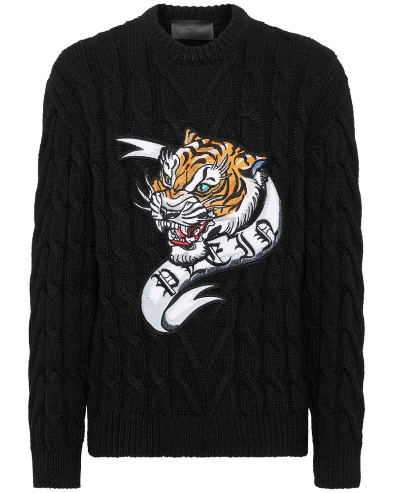Philipp Plein Pullover mit Tigerapplikation - Schwarz Schwarz