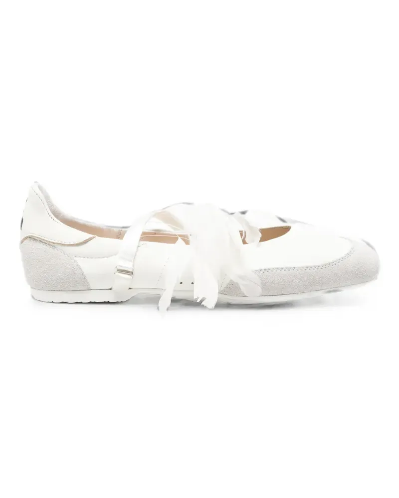 Patrizia Pepe Dancing Skin feather-detail leather ballet flats - Weiß Weiß
