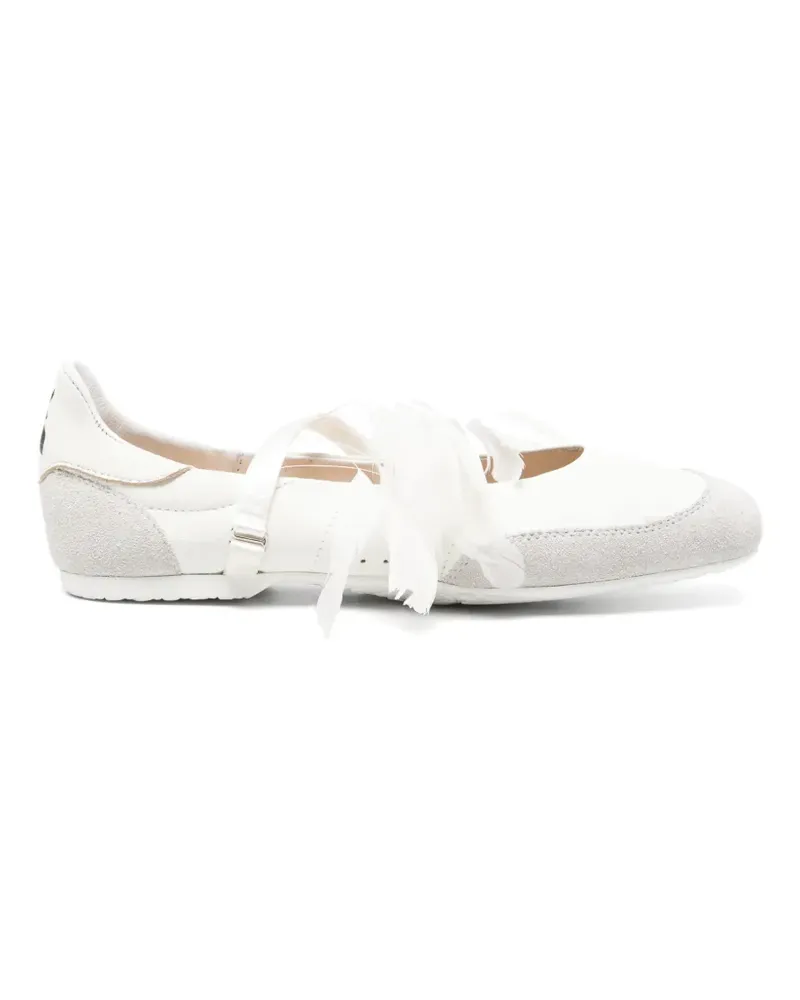 Patrizia Pepe Dancing Skin feather-detail leather ballet flats - Weiß Weiß