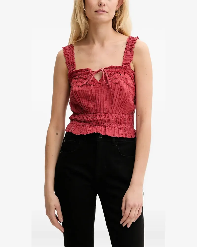 Guess Reya smocked broderie-anglaise top - Rot Rot