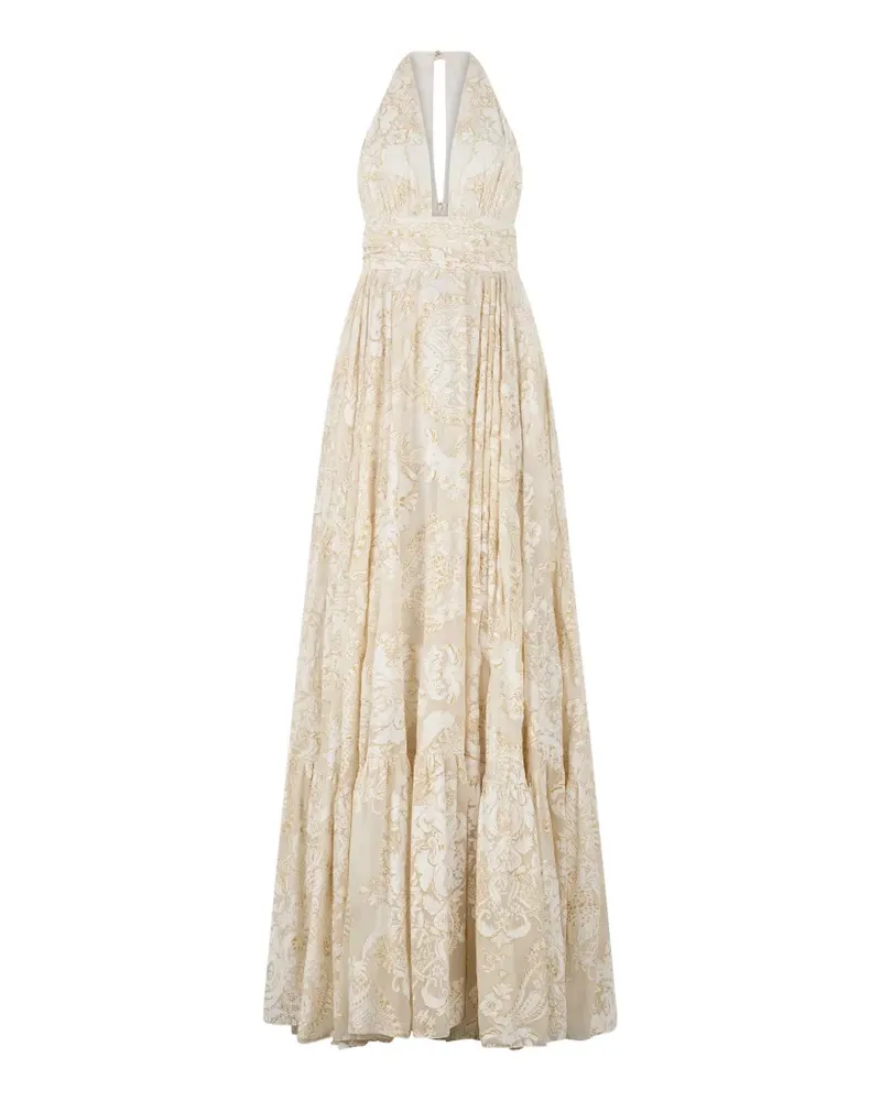 Roberto Cavalli Geblümtes Neckholder-Kleid - Nude Nude