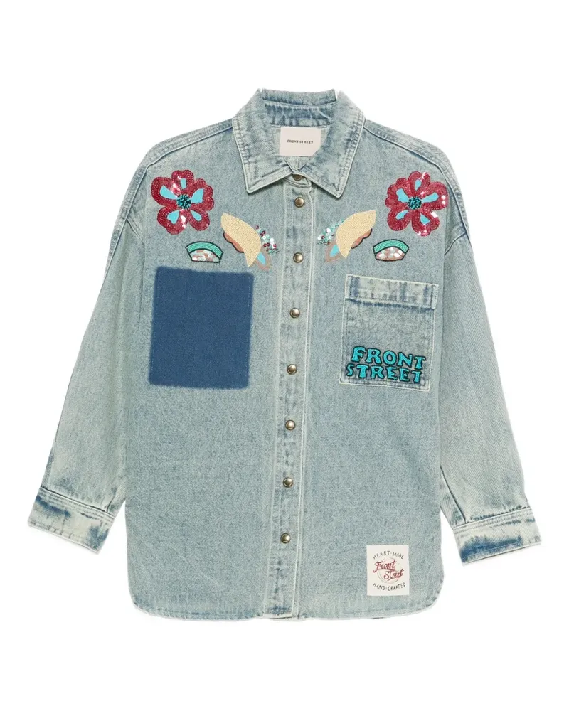 Front Street 8 floral-appliqué denim shirt - Blau Blau