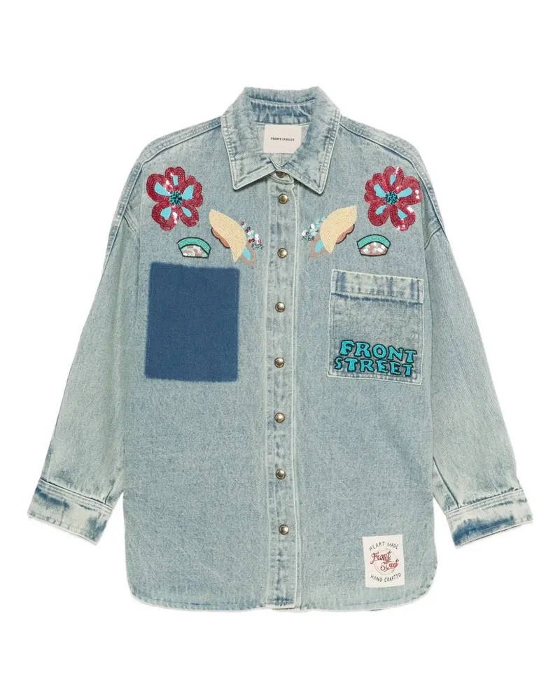 Front Street 8 Jeanshemd mit Blumenapplikation - Blau Blau