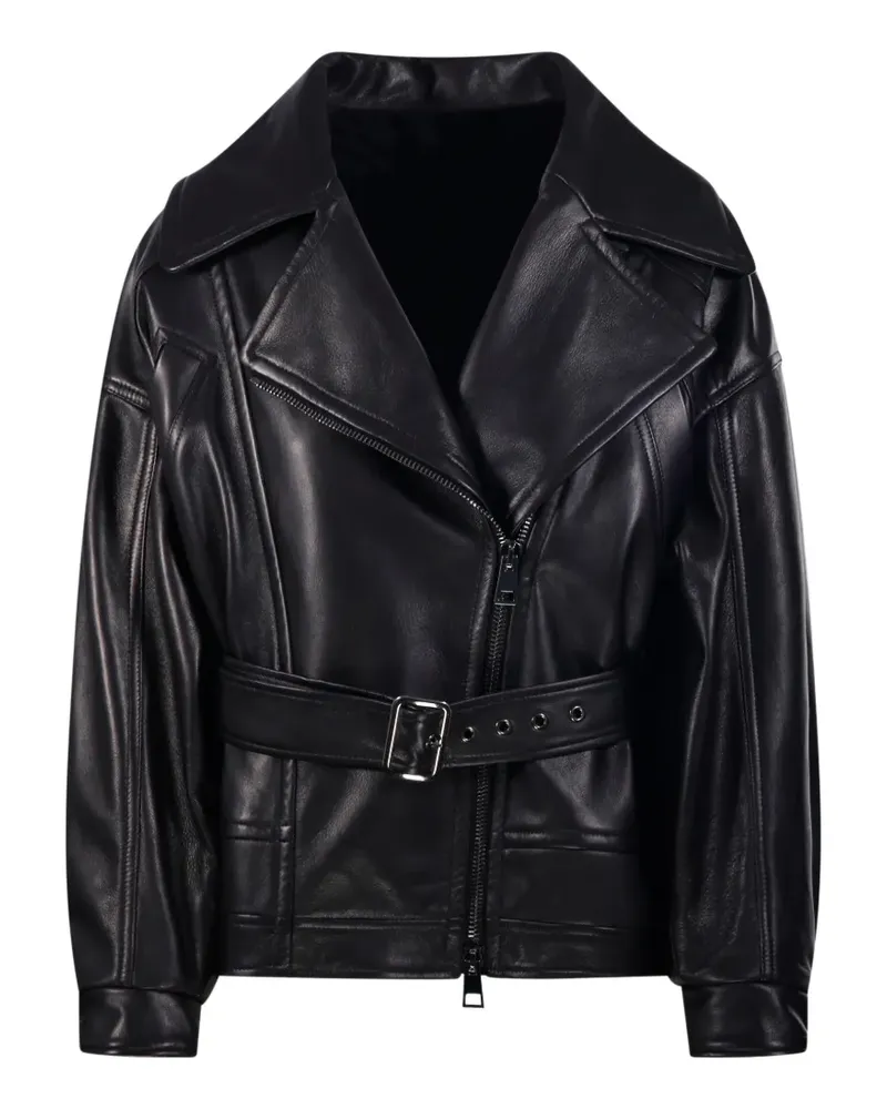 BLANCHA belted leather jacket - Schwarz Schwarz