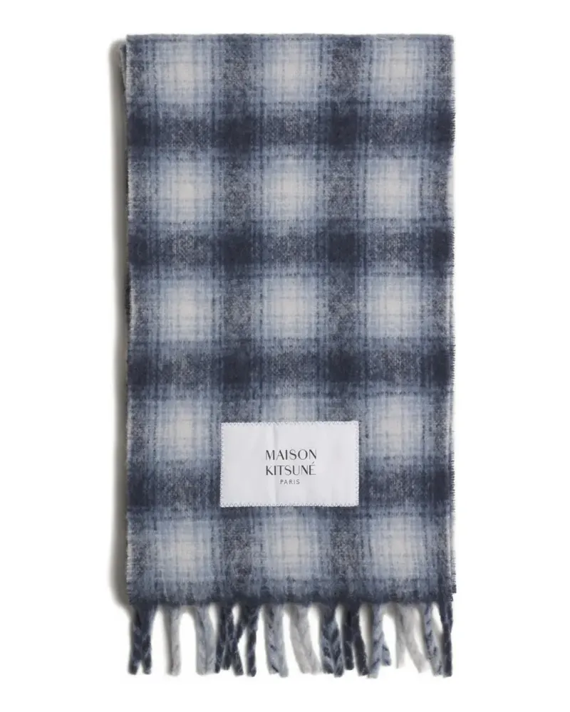 Kitsuné checked fringed scarf - Blau Blau