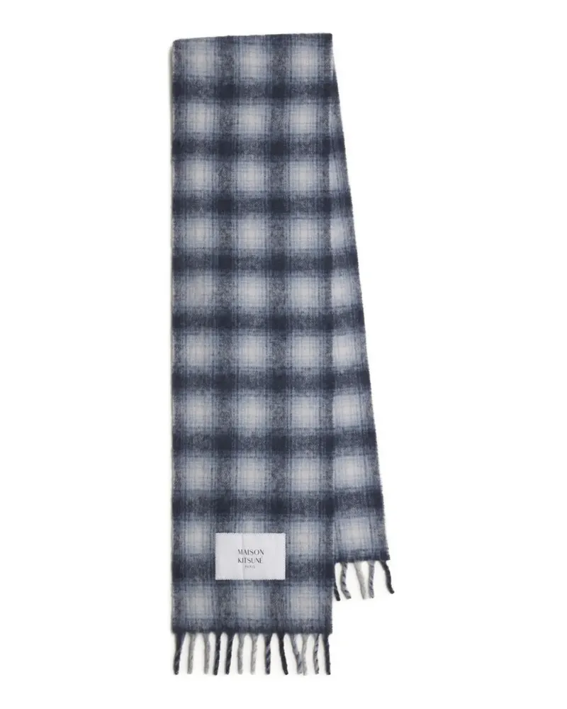 Kitsuné Karierter Schal mit Fransen - Blau Blau