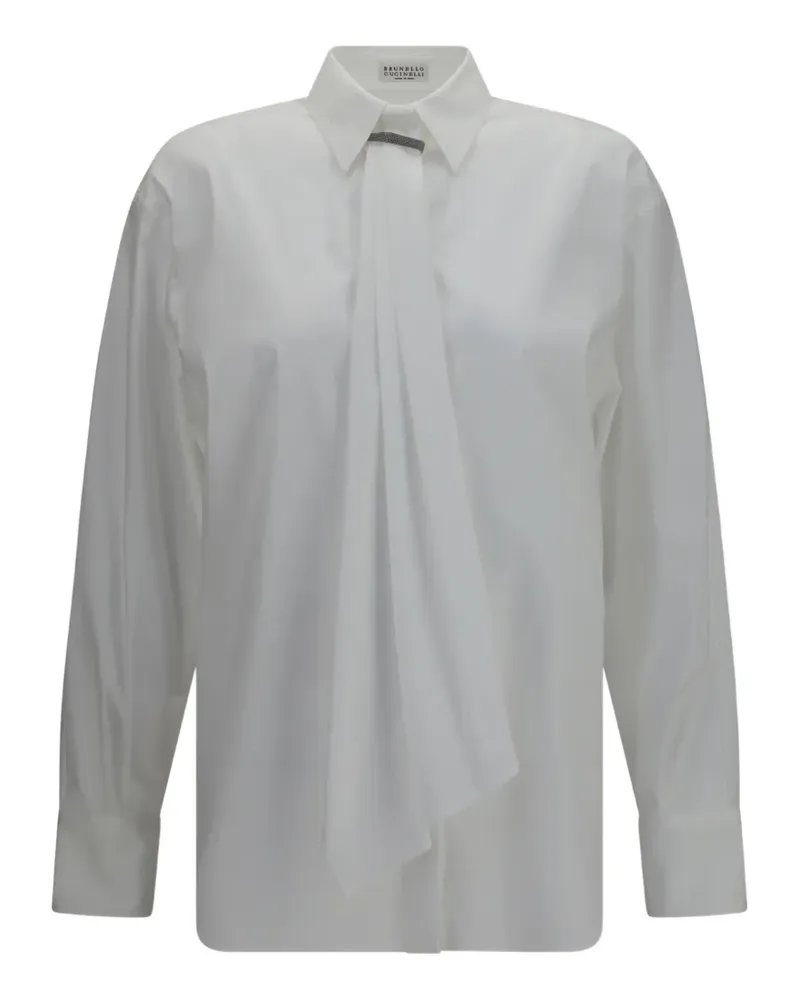 Brunello Cucinelli Monili-embellished draped-panel shirt - Weiß Weiß