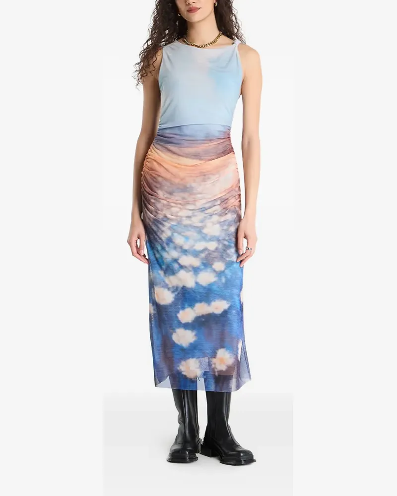 Desigual cloud-print ruched dress - Blau Blau