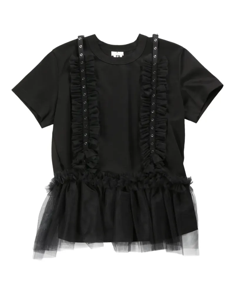 Noir Kei Ninomiya tulle-detailing T-shirt - Schwarz Schwarz