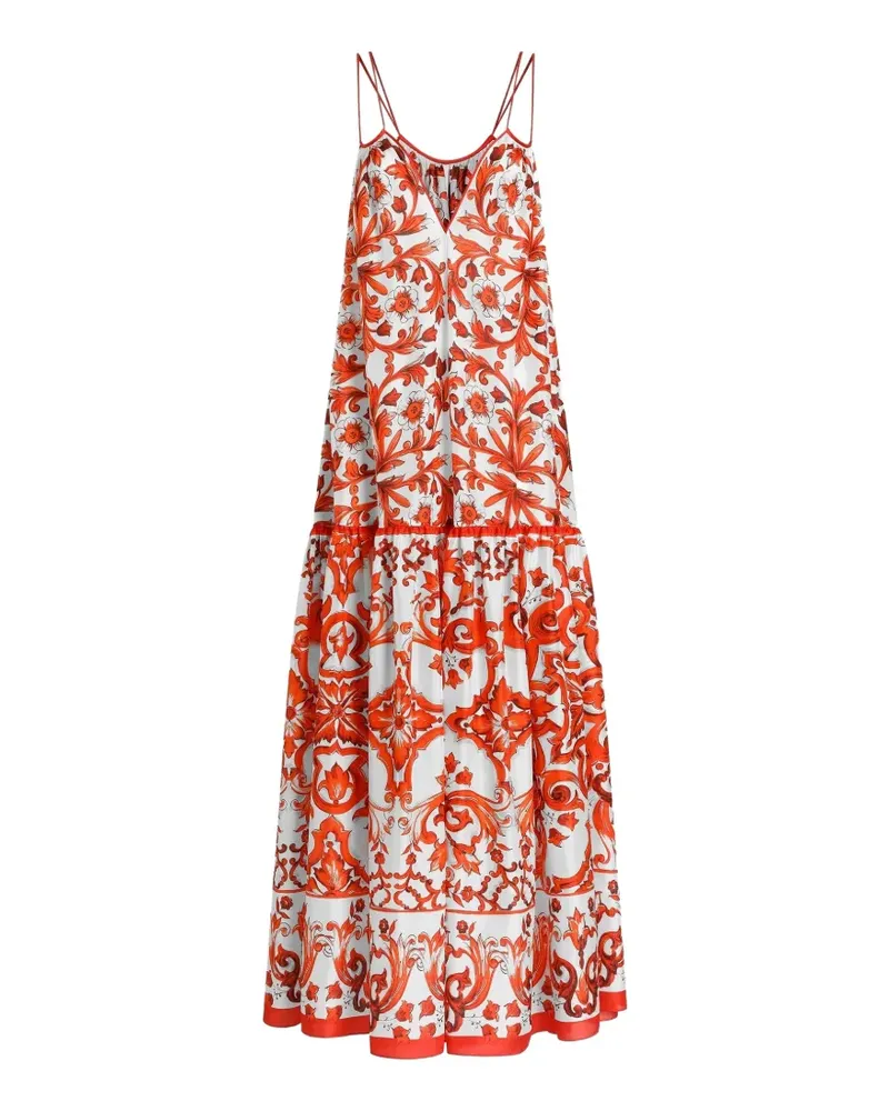 Dolce & Gabbana Habotai-Kleid mit Majolika-Print - Weiß Weiß