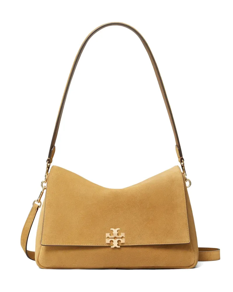 Tory Burch Kleine Charlie Schultertasche aus Wildleder - Nude Nude