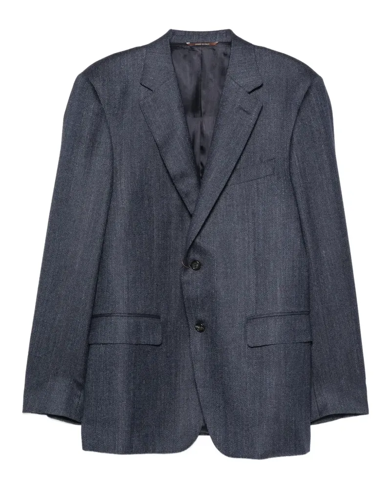 Canali Fischgrätenmuster-Jacke mit fallendem Revers - Blau Blau