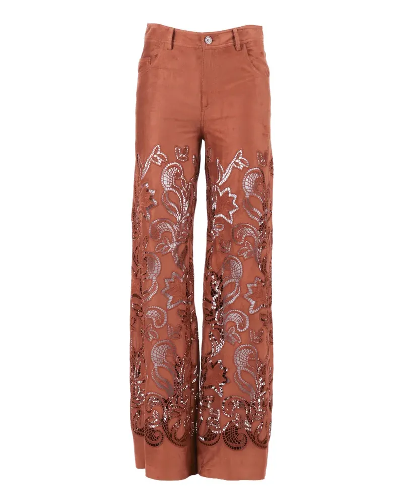 Ermanno Scervino cut-out lace-embroidered trousers - Braun Braun