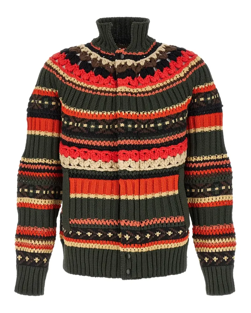Sacai Gestreifter Cardigan - Grün Grün