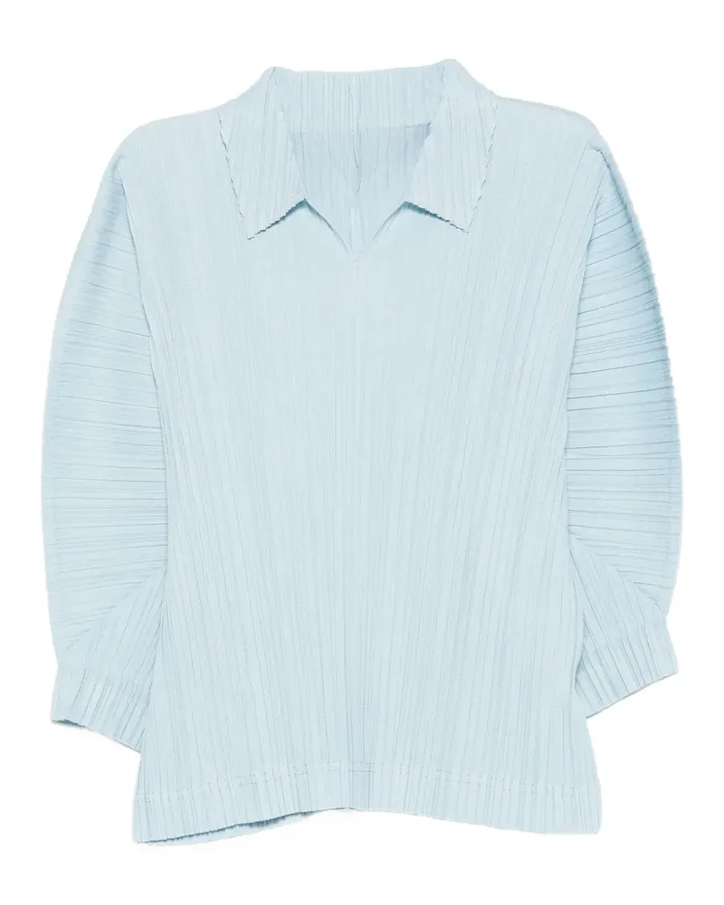 Issey Miyake Plissiertes T-Shirt mit V-Ausschnitt - Blau Blau