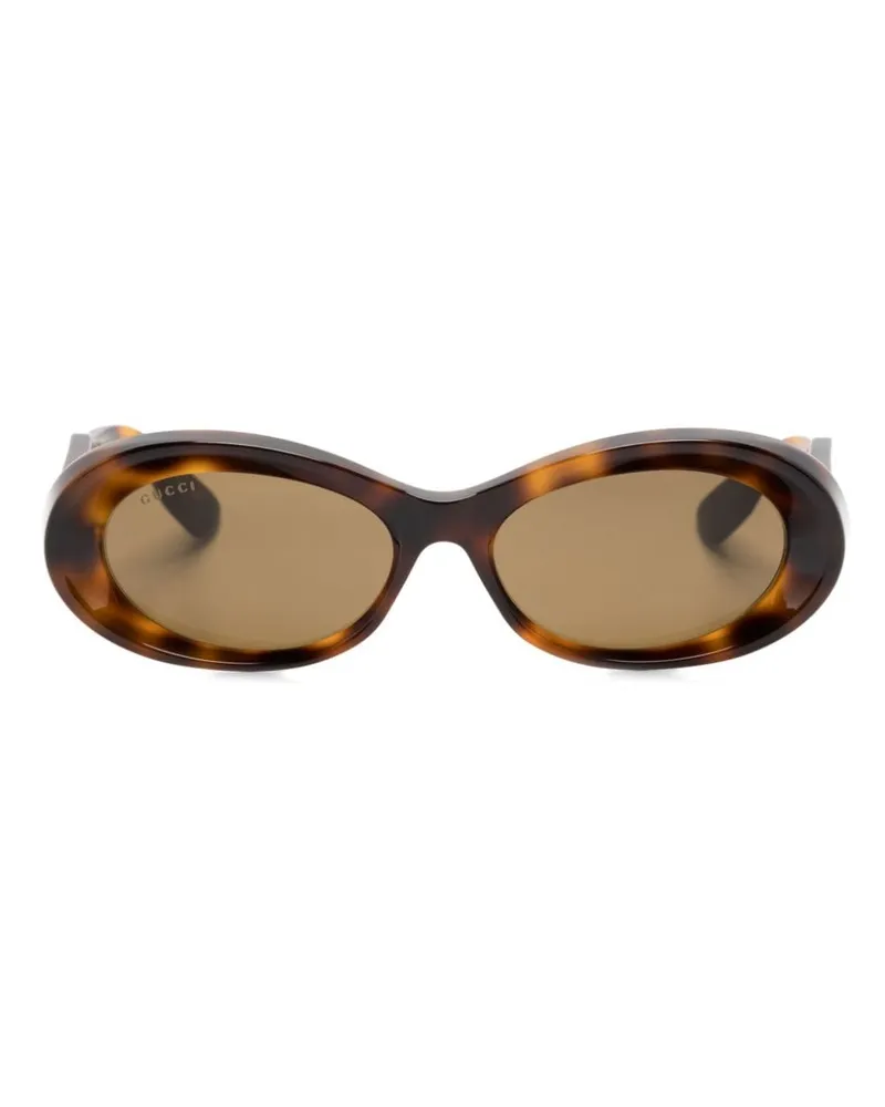 Gucci Ovale Sonnenbrille in Schildpattoptik - Braun Braun