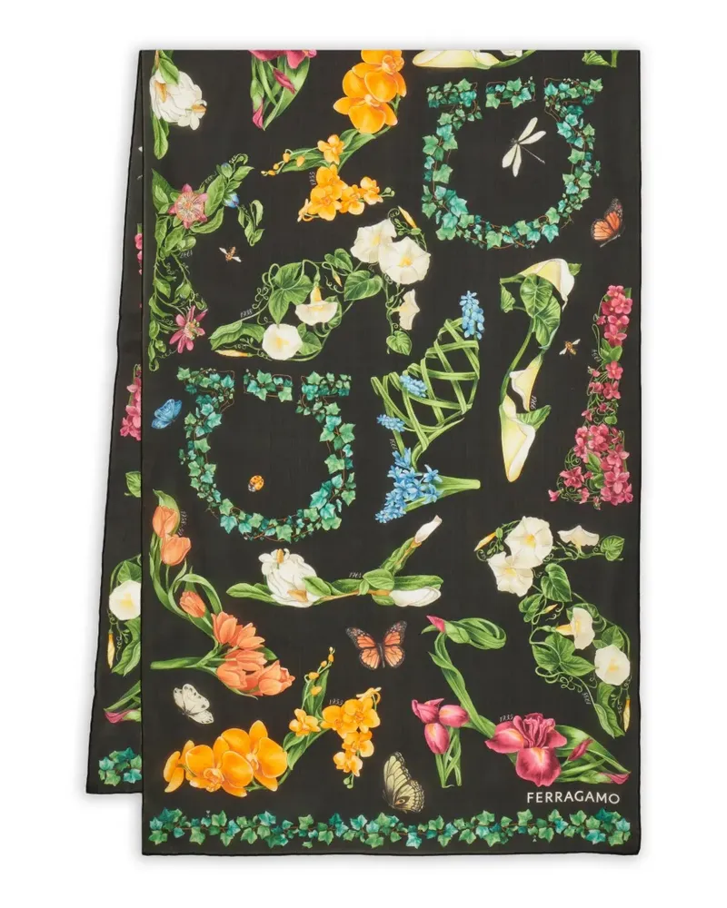 Ferragamo Seidenschal mit Blumenprint - Schwarz Schwarz