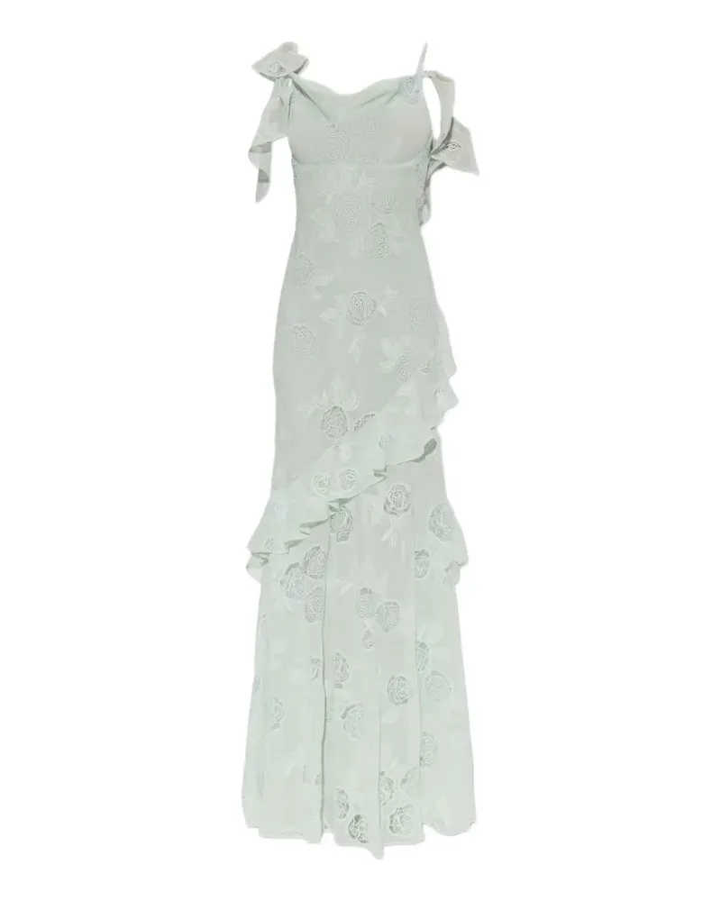 Self-Portrait floral-lace ruffled-details maxi dress - Grün Grün