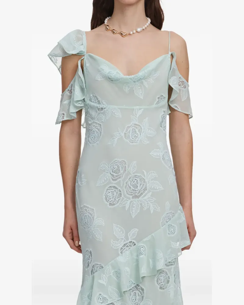 Self-Portrait Gerüschtes Maxikleid mit Blumenspitze - Grün Grün