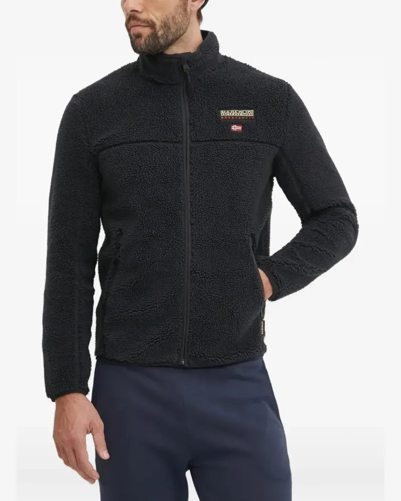 Napapijri Tynik Hoodie aus Sherpa-Fleece mit Logo-Patch - Schwarz Schwarz